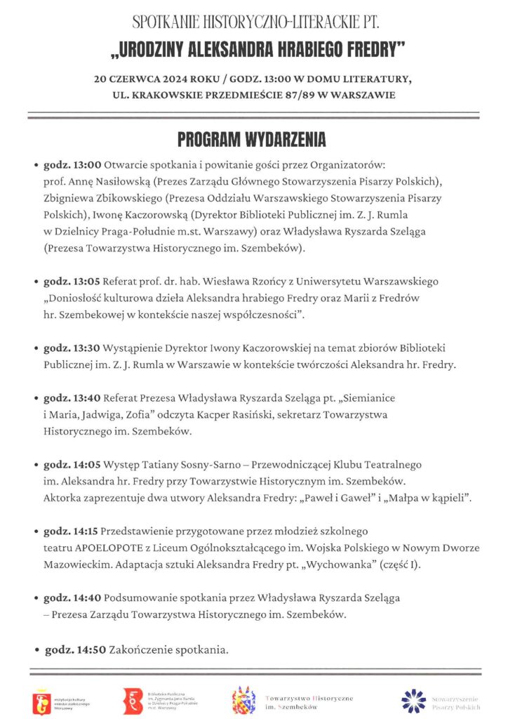 Urodziny Aleksandra Fredy - program. Fot. mat. prasowy